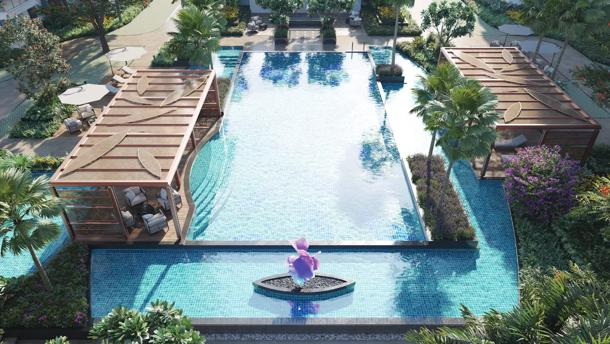 Pool pavilion at Poulomi Florique